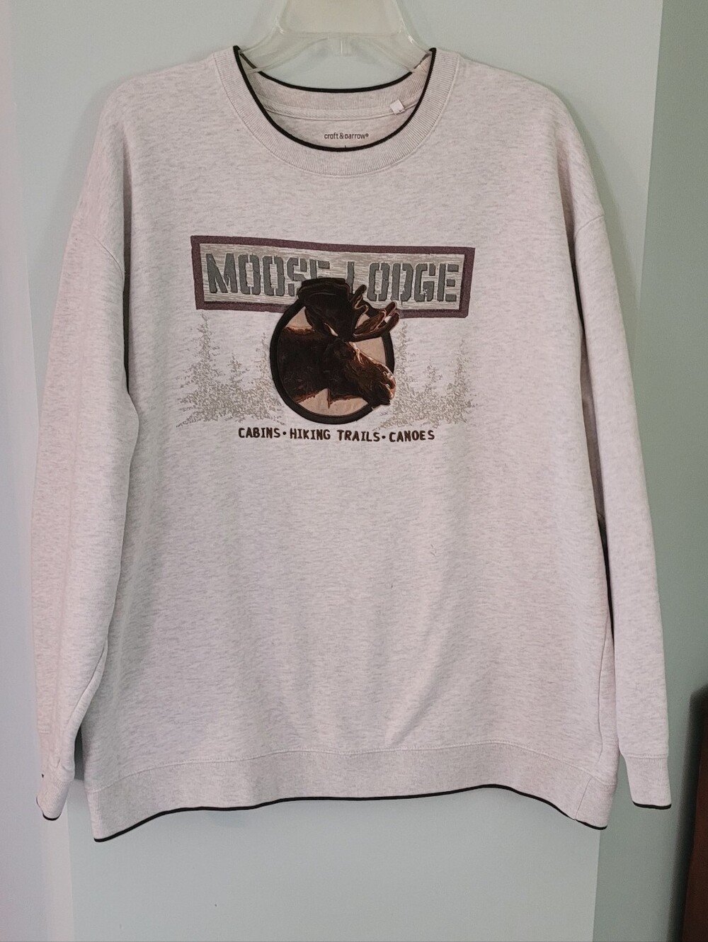 Croft & Barrow Light Gray Moose Graphic Crewneck Sweater